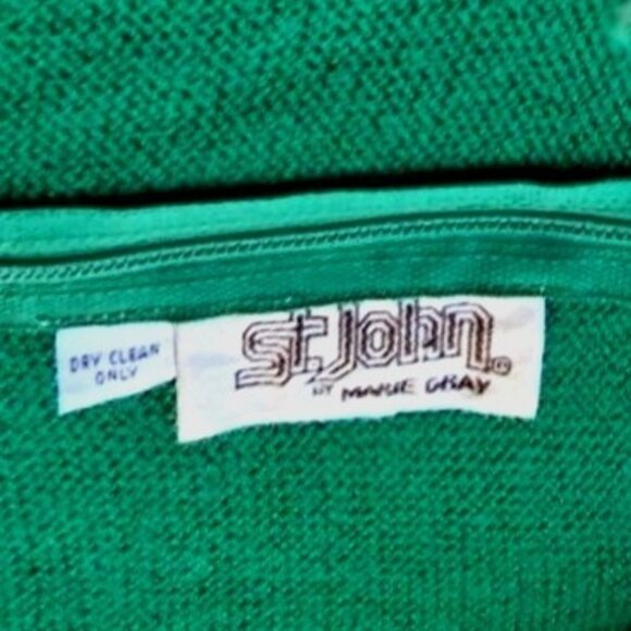 Vintage St John Kelly Green Knit Dress 80s Power Shoulders L to XL - Picture 3 of 13